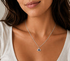 Woman wearing the DUGO silver Evil Eye Zircon Necklace
