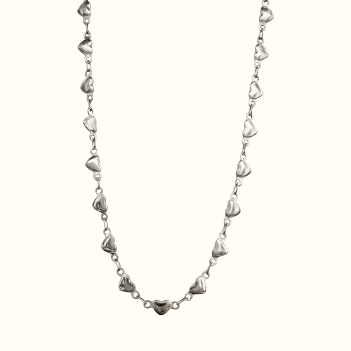 DUGO silver heart chain necklace made of waterproof stainless steel with delicate puffed heart charms
