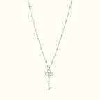 DUGO silver vintage-inspired key pendant necklace on a delicate beaded ball chain, waterproof and non-tarnish.