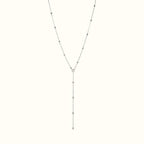DUGO silver lariat necklace with dainty beaded chain details, waterproof and non-tarnish minimalist Y-drop design.
