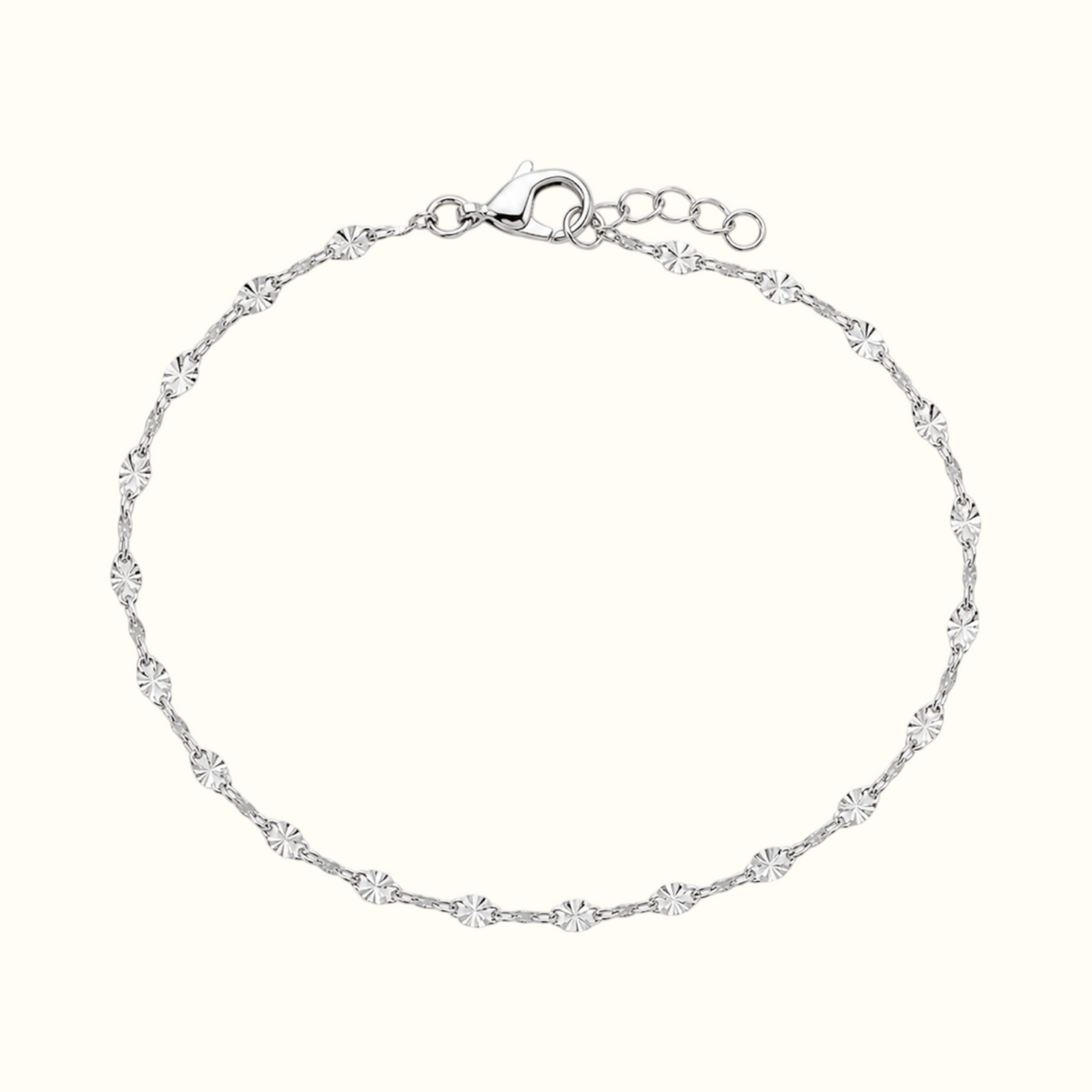 DUGO silver-toned stainless steel lip textured chain bracelet with a lobster clasp closure on a white background.
