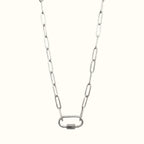 DUGO silver stainless steel paperclip chain necklace with an openable oval carabiner pendant