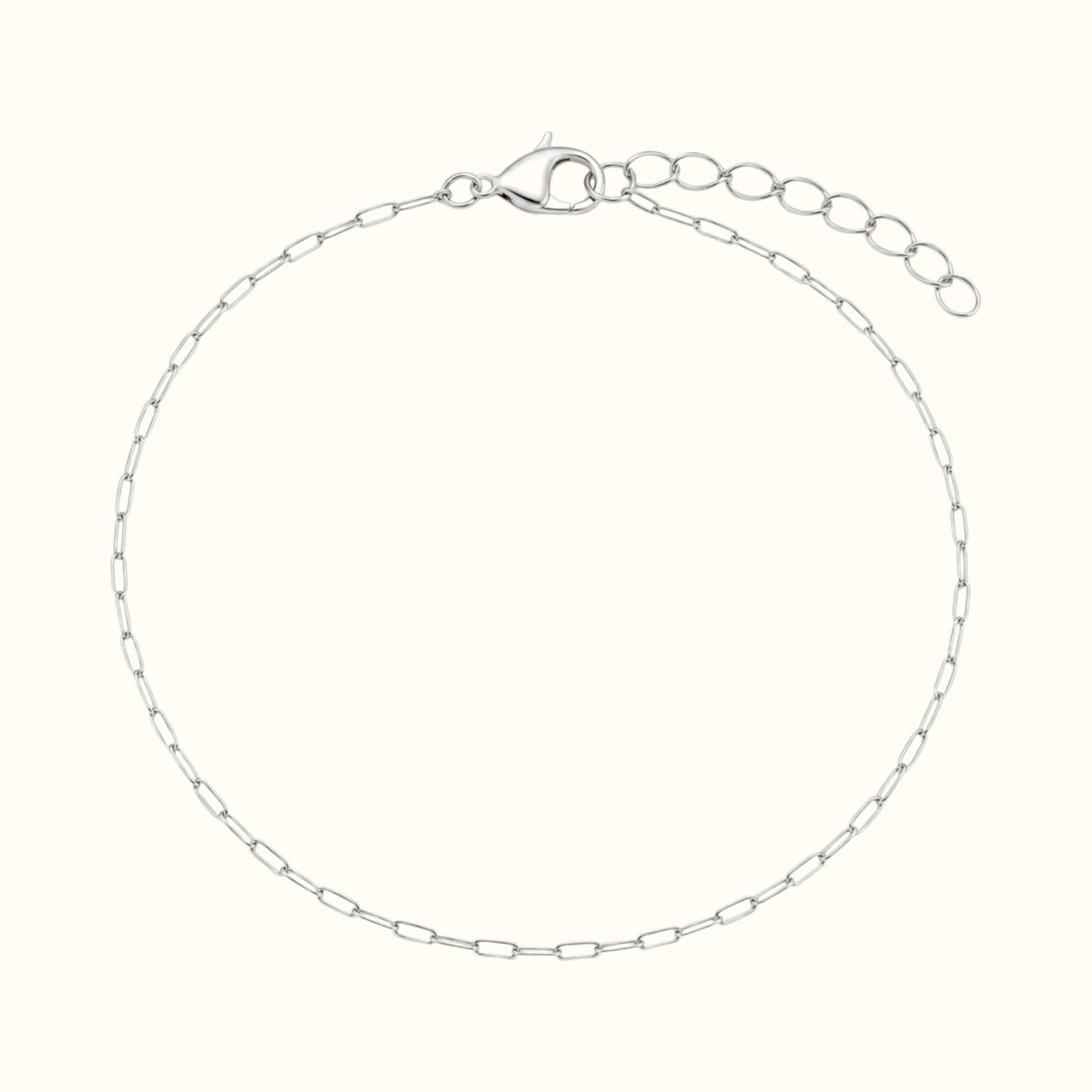 DUGO dainty silver stainless steel paperclip chain bracelet with a lobster clasp and adjustable extender chain.