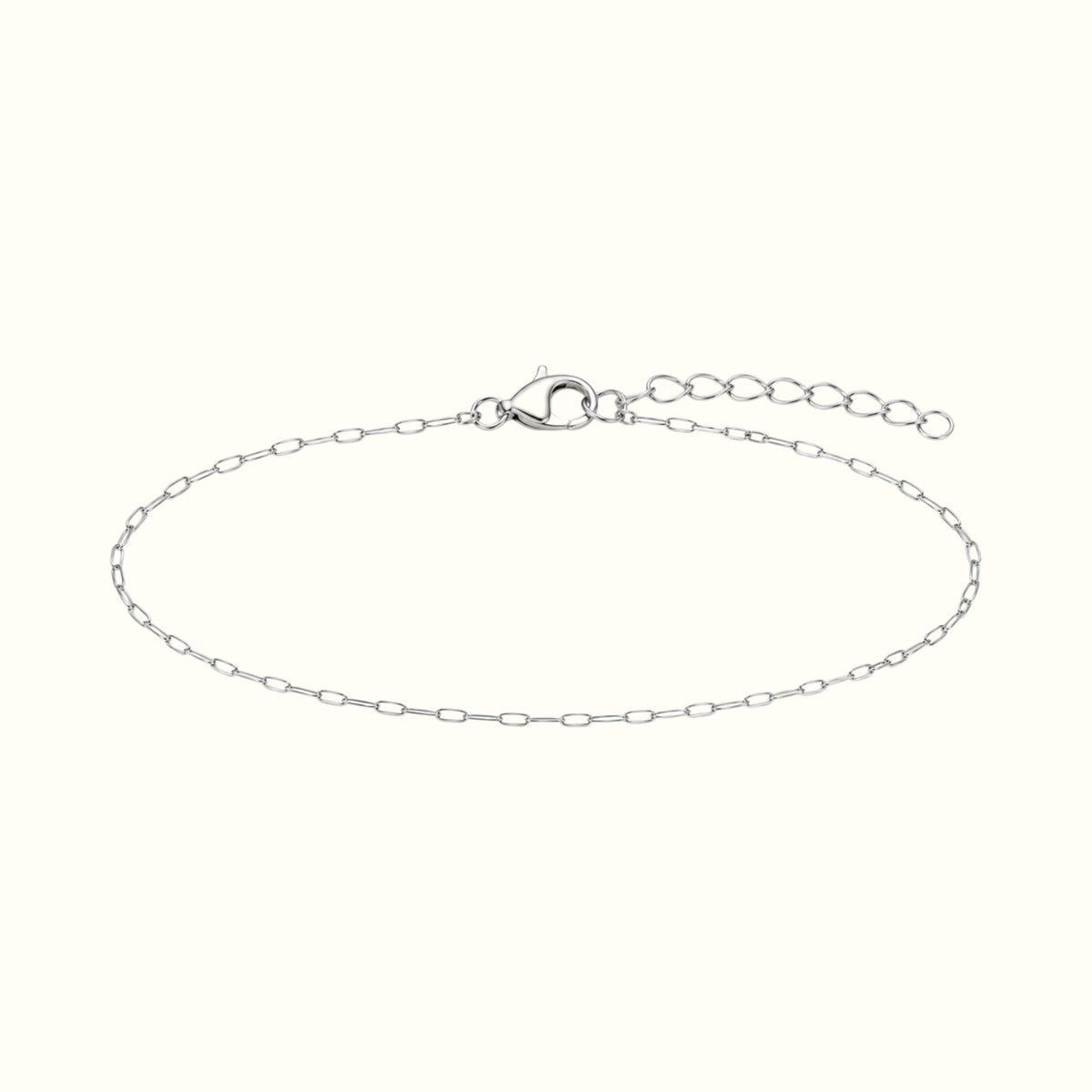 DUGO silver stainless steel dainty paperclip chain bracelet with an adjustable extender and secure lobster clasp.