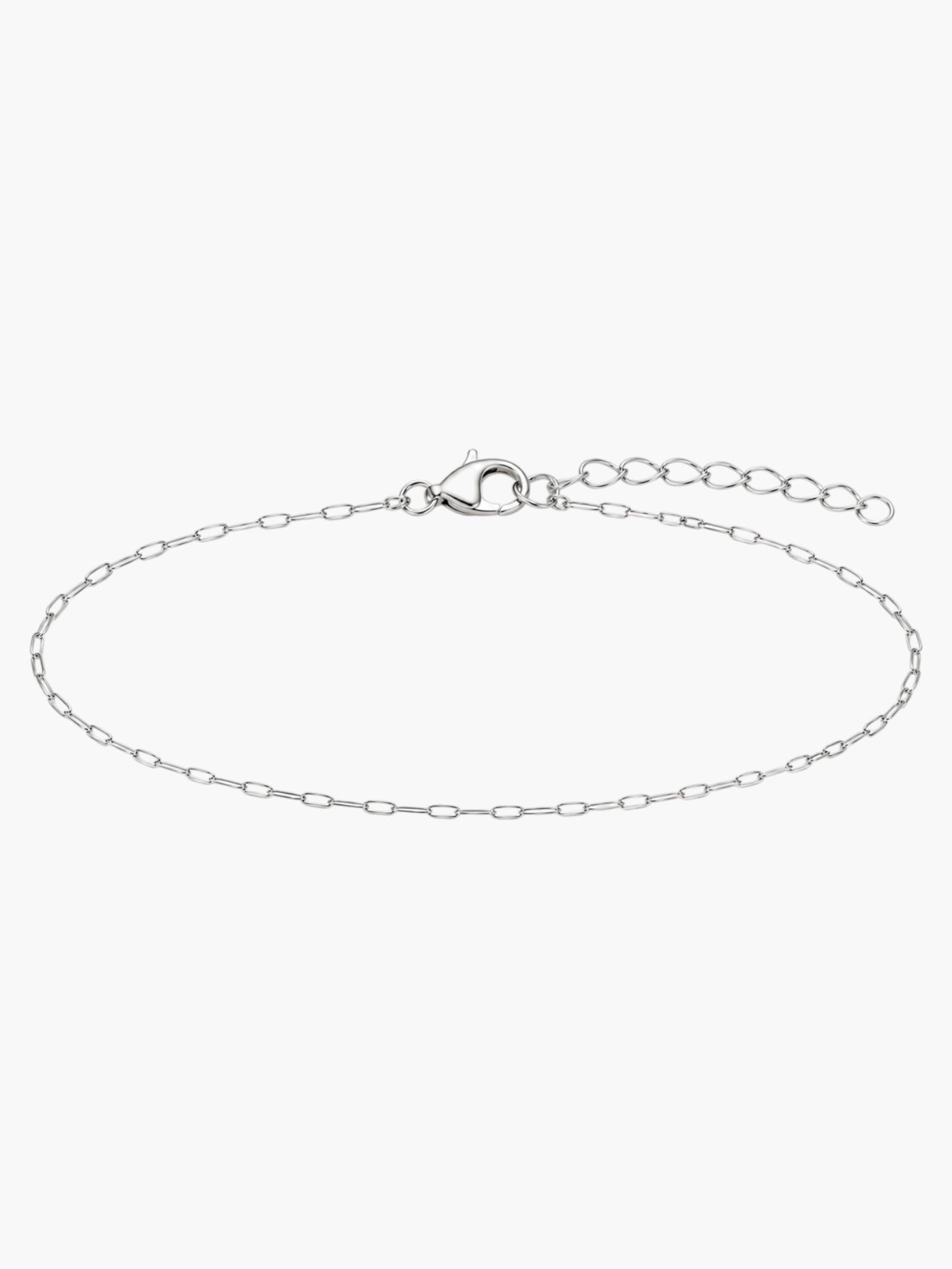 DUGO dainty silver stainless steel paperclip chain bracelet with a lobster clasp and adjustable extender chain.