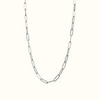 DUGO silver paperclip chain necklace with modern interlocking rectangular links for a minimalist layered look