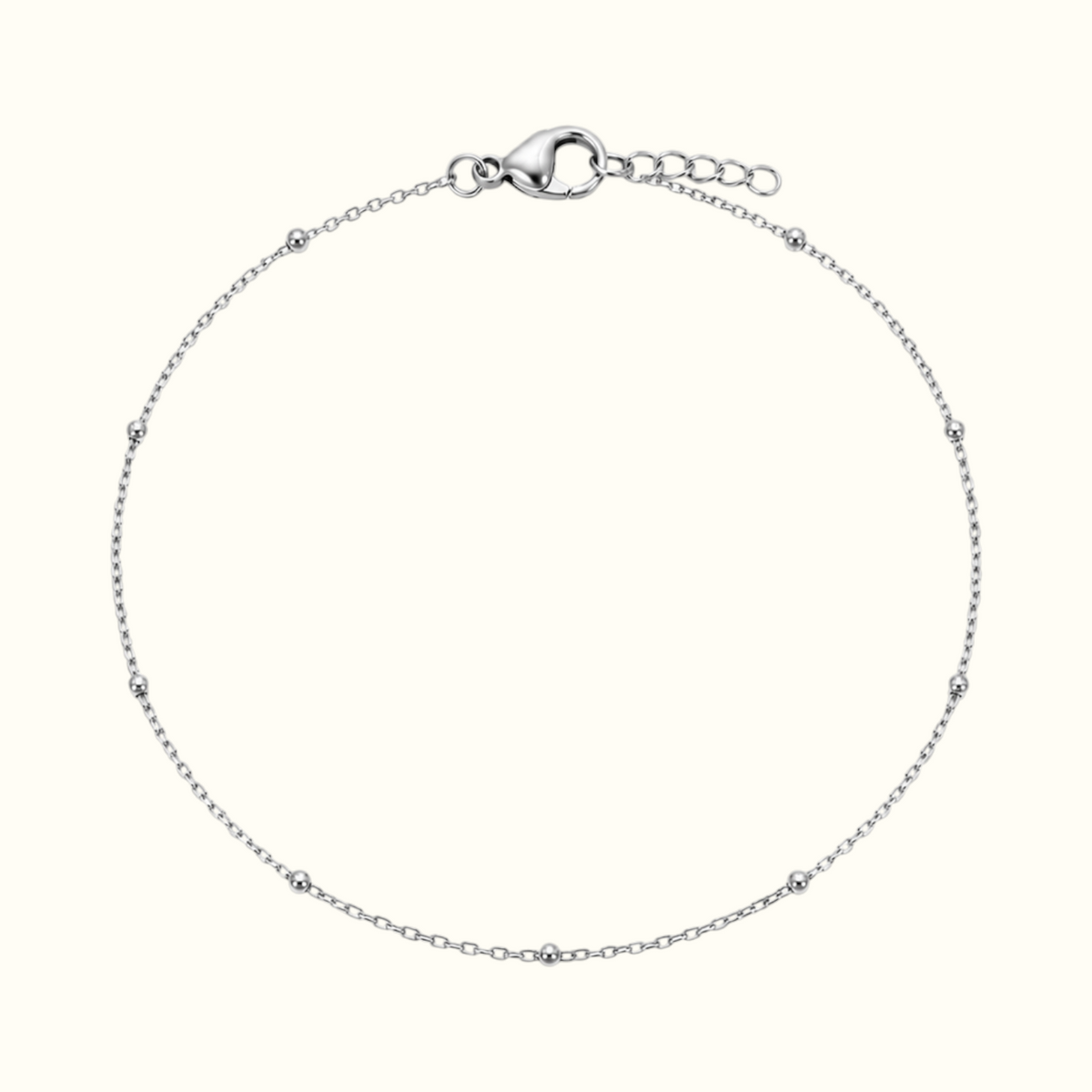 DUGO dainty silver satellite chain bracelet with polished beads on a minimalist delicate chain and lobster clasp
