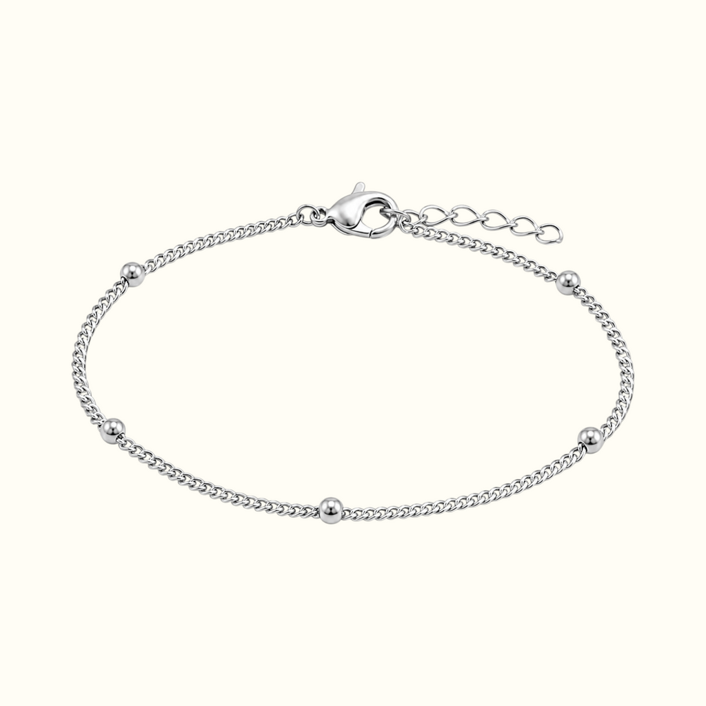 DUGO silver satellite curb chain bracelet featuring delicate polished beads on a minimalist link chain