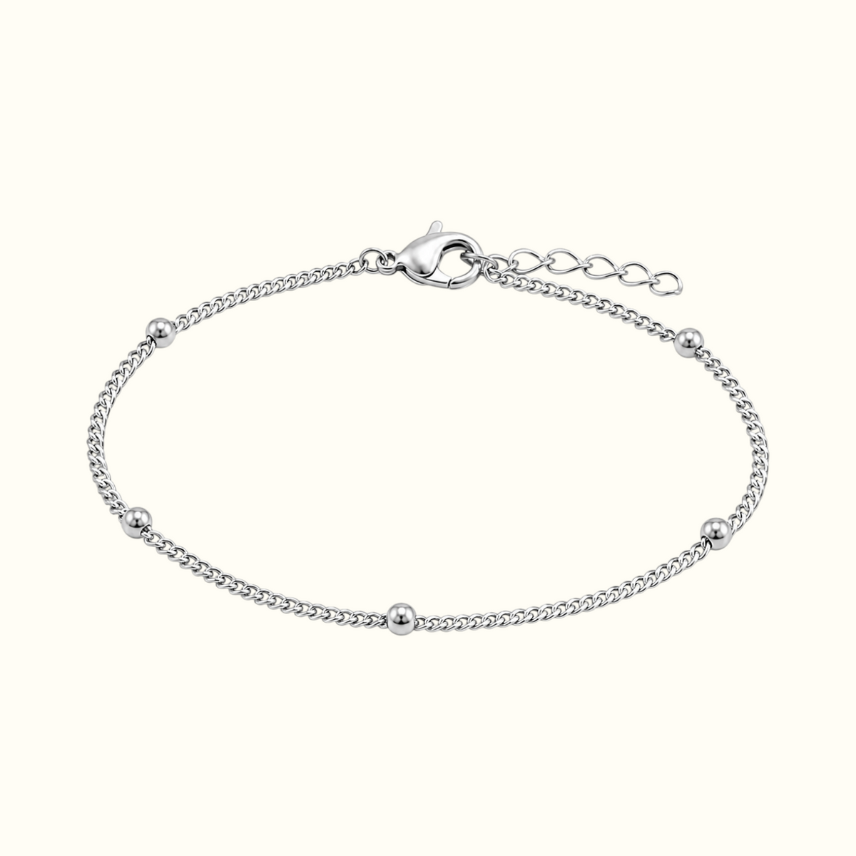 DUGO silver satellite curb chain bracelet featuring delicate polished beads on a minimalist link chain