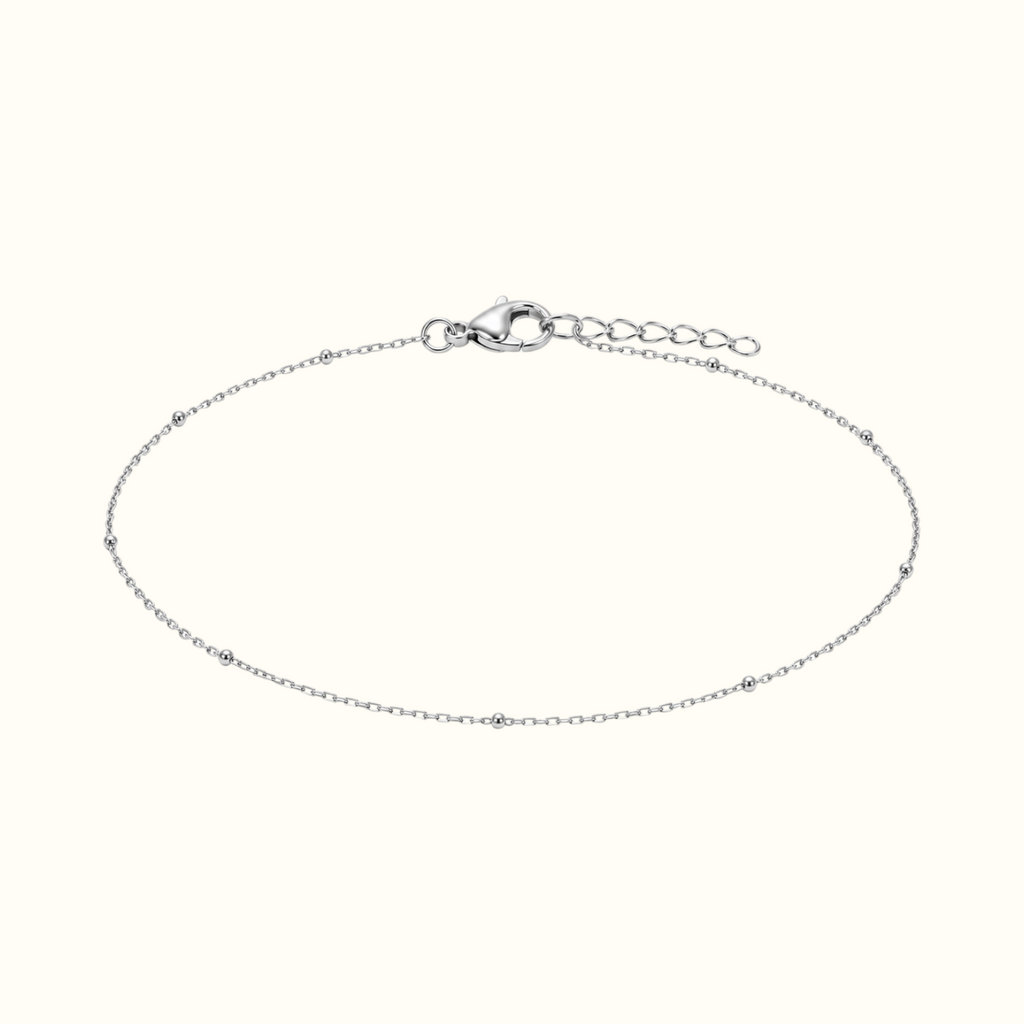 DUGO dainty silver satellite chain bracelet with delicate polished beads on a minimalist fine link chain
