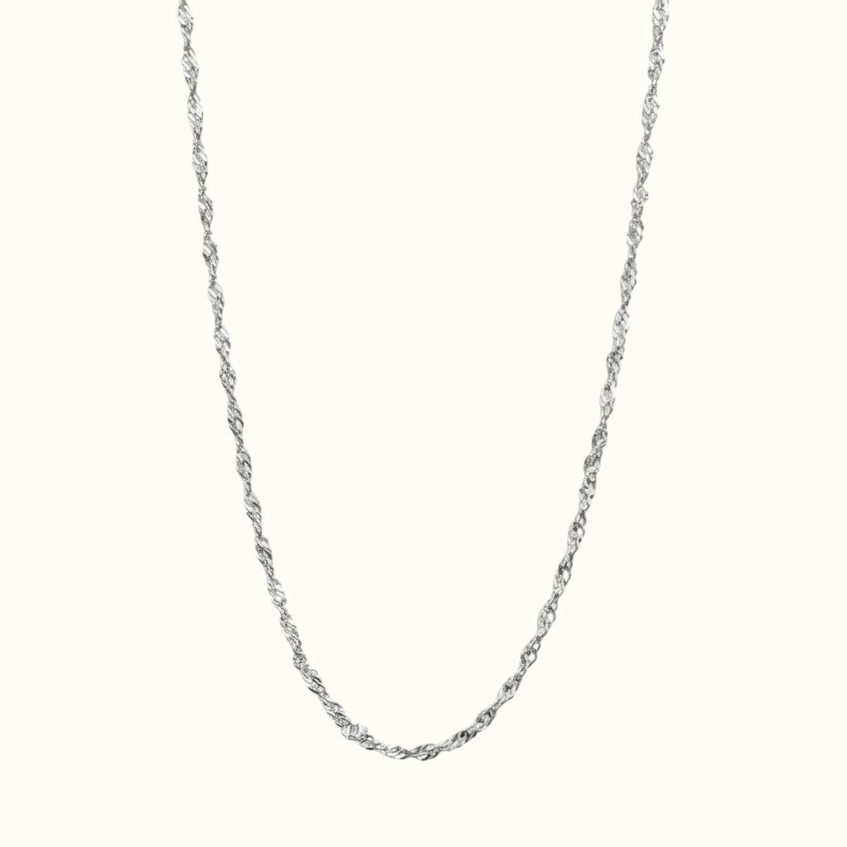DUGO silver Singapore chain necklace with a twisted rope design, crafted from durable, waterproof stainless steel.