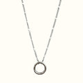 DUGO silver stainless steel necklace with white enamel bead chain and an openable spring ring pendant