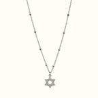 DUGO silver-tone Star of David pendant necklace with sparkling CZ stones on a delicate beaded chain