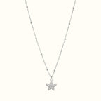DUGO silver stainless steel starfish necklace with cubic zirconia stones on a delicate beaded chain