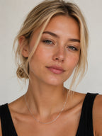 Close-up of the DUGO silver Thin Paperclip Chain worn on the neck