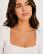 Close-up of the DUGO silver Thin Paperclip Chain Toggle Clasp Necklace worn on the neck