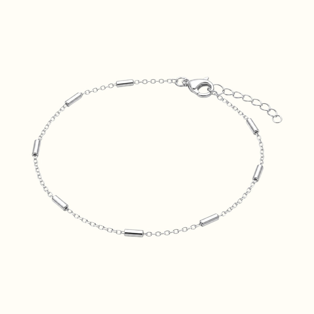 DUGO minimalist silver-tone stainless steel tube station chain bracelet with lobster clasp and extender