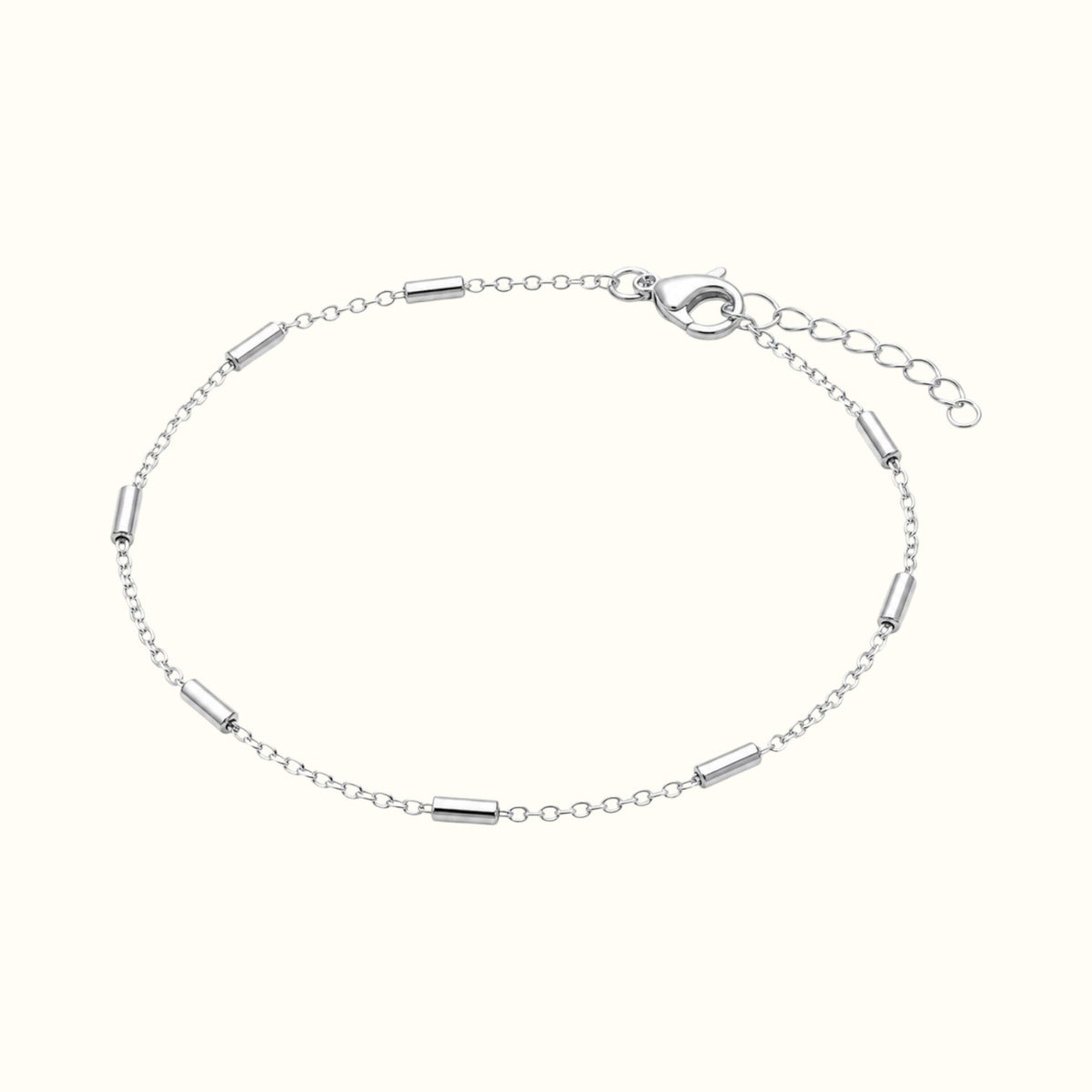 DUGO minimalist silver-tone stainless steel tube station chain bracelet with lobster clasp and extender