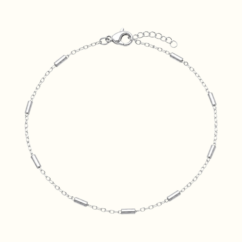 DUGO minimalist silver-tone stainless steel tube station chain bracelet with lobster clasp and adjustable extender