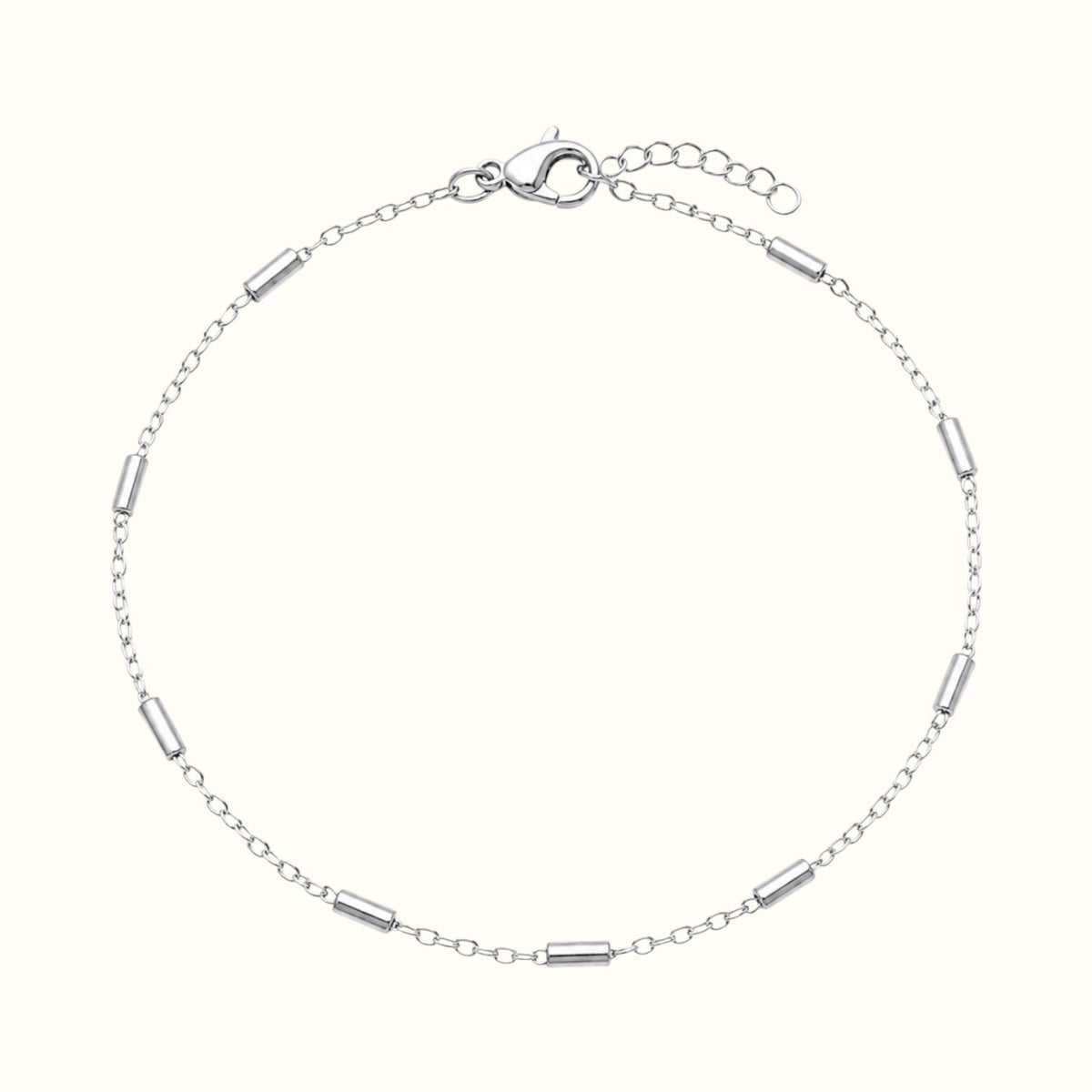 DUGO minimalist silver-tone stainless steel tube station chain bracelet with lobster clasp and adjustable extender