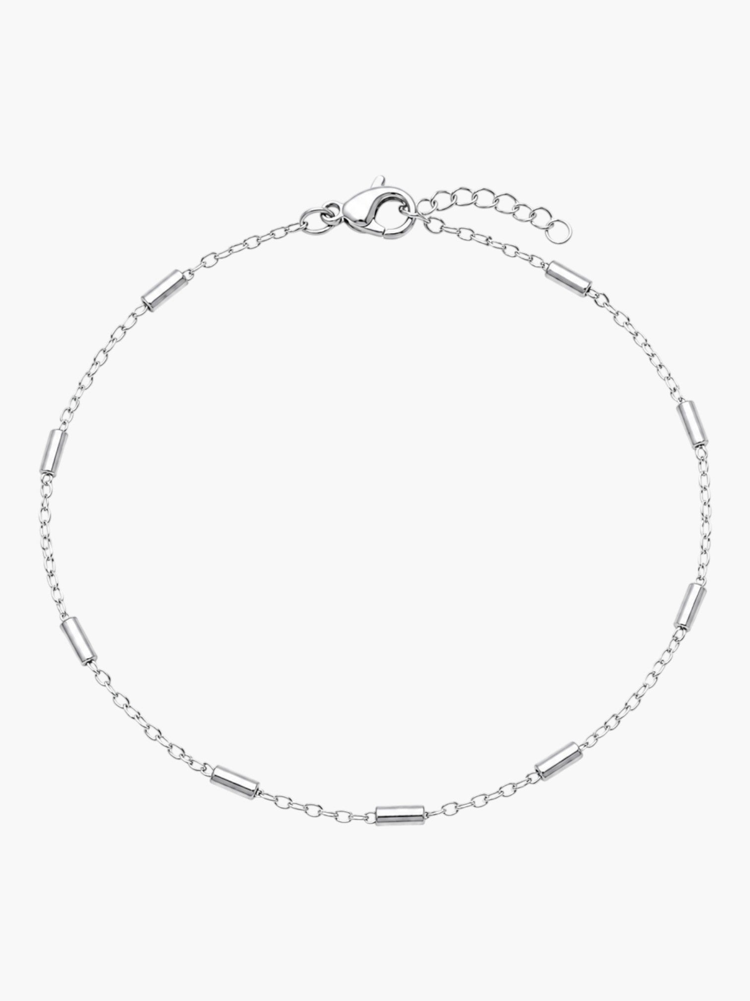 DUGO minimalist tube station bracelet in silver-tone stainless steel with a delicate chain and lobster clasp.