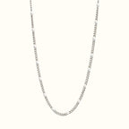 DUGO silver curb chain necklace featuring small white enamel beads, crafted from tarnish-resistant stainless steel.