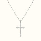 DUGO silver ball chain necklace featuring a delicate cross pendant adorned with sparkling white zirconia stones