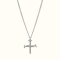 DUGO silver cross nail pendant necklace featuring sparkling zirconia stones on a delicate curb chain