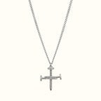 DUGO silver cross nail pendant necklace featuring sparkling zirconia stones on a delicate curb chain