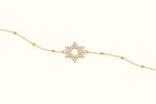 DUGO gold Star of David bracelet with a delicate satellite chain and sparkling cubic zirconia stones.
