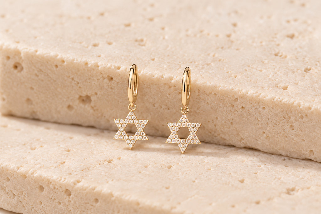 DUGO gold pavé Star of David Hoop Earrings