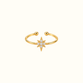 DUGO gold adjustable ring featuring a crystal-accented starburst design on an open band