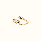 DUGO minimalist gold adjustable ring featuring two smooth teardrop-shaped ends in a sleek sculptural design.