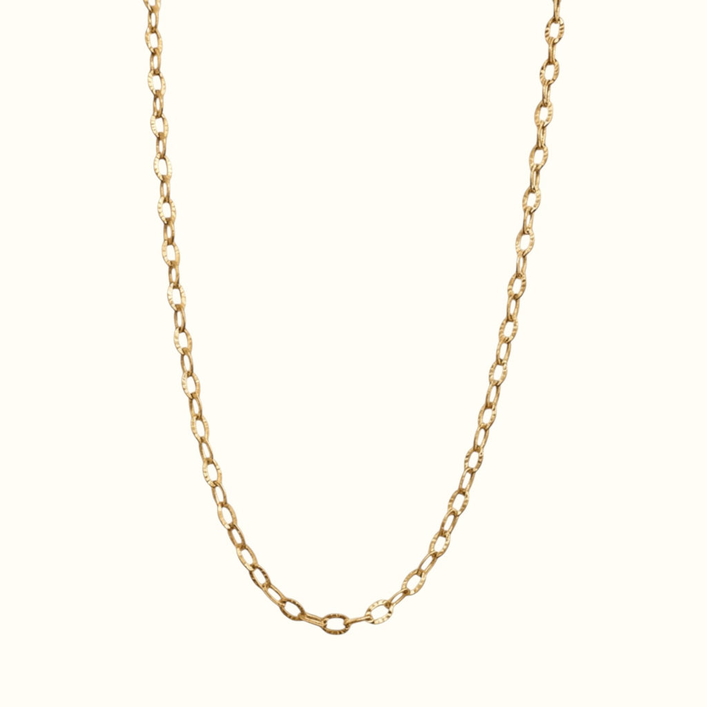 DUGO gold 18K gold-filled stainless steel oval link chain necklace with a textured finish for everyday wear.