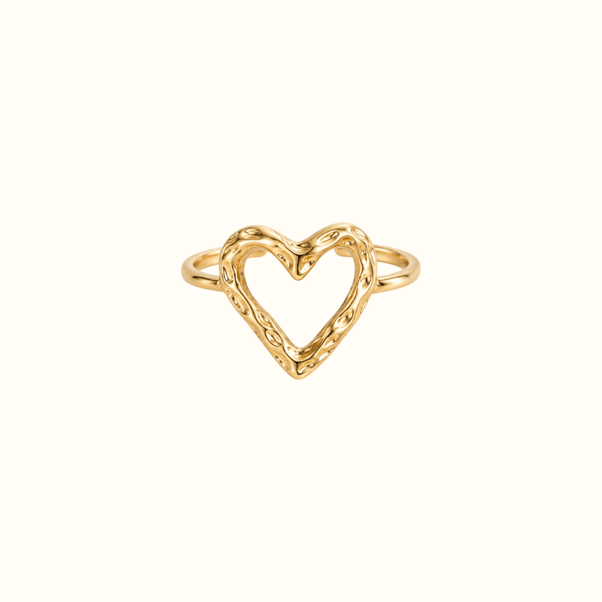 DUGO gold-tone adjustable ring featuring a textured organic heart design on an open band