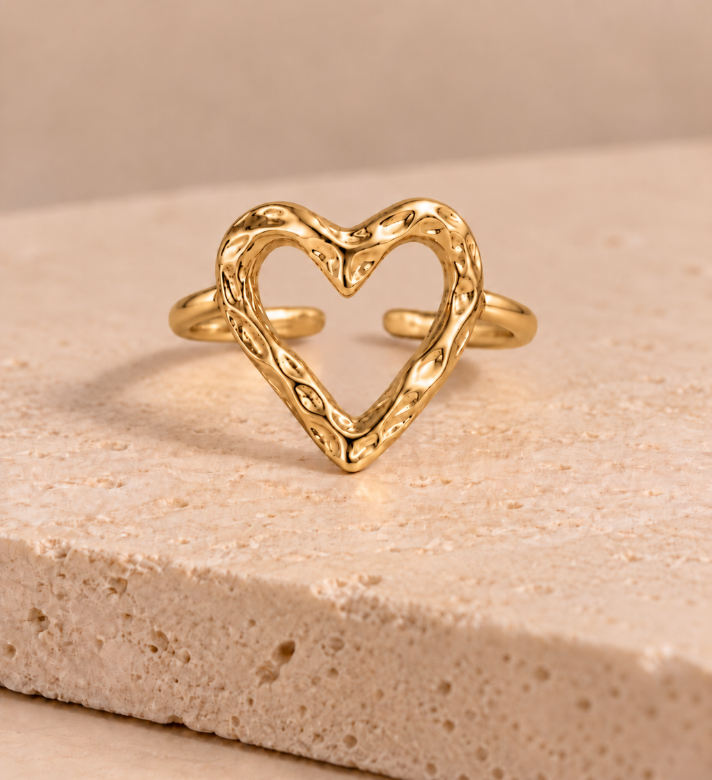 DUGO Textured Heart Ring Adjustable – view 3