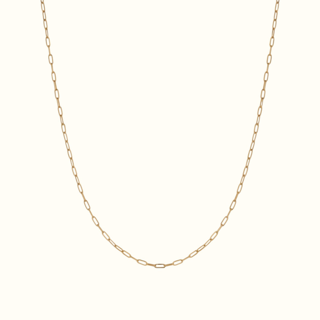 DUGO thin gold paperclip chain necklace with delicate minimalist links for layering or solo wear.