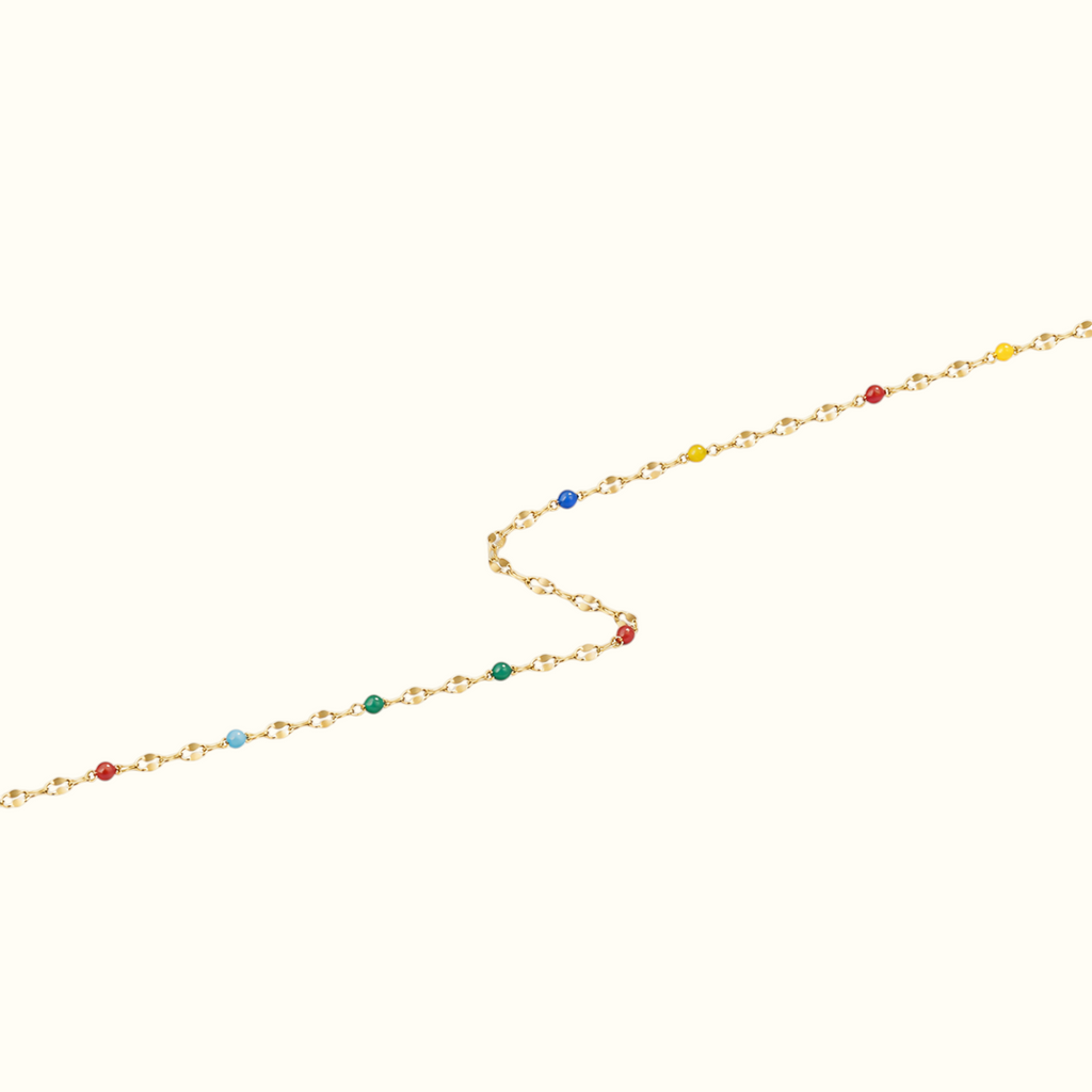 DUGO delicate gold chain anklet featuring small multicolor beaded accents for a playful summer jewelry look