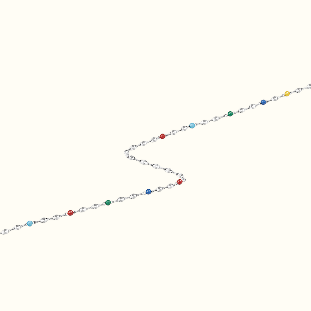 DUGO delicate silver chain anklet featuring small multicolor beads for a playful summer look