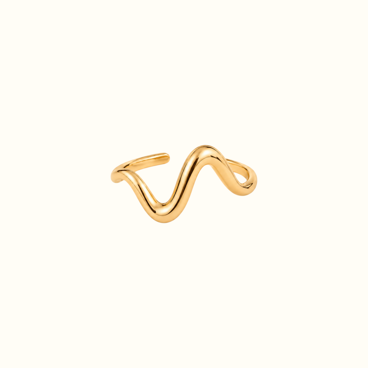 DUGO gold wave ring with a minimalist open-band design made from smooth stainless steel for an adjustable fit.