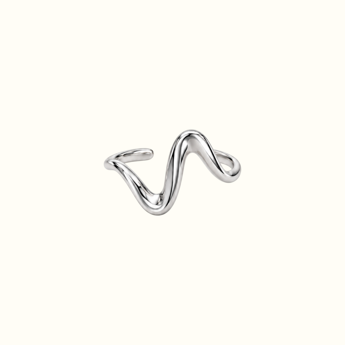 DUGO silver wave ring with a minimalist open-band design made from polished stainless steel on a white background.